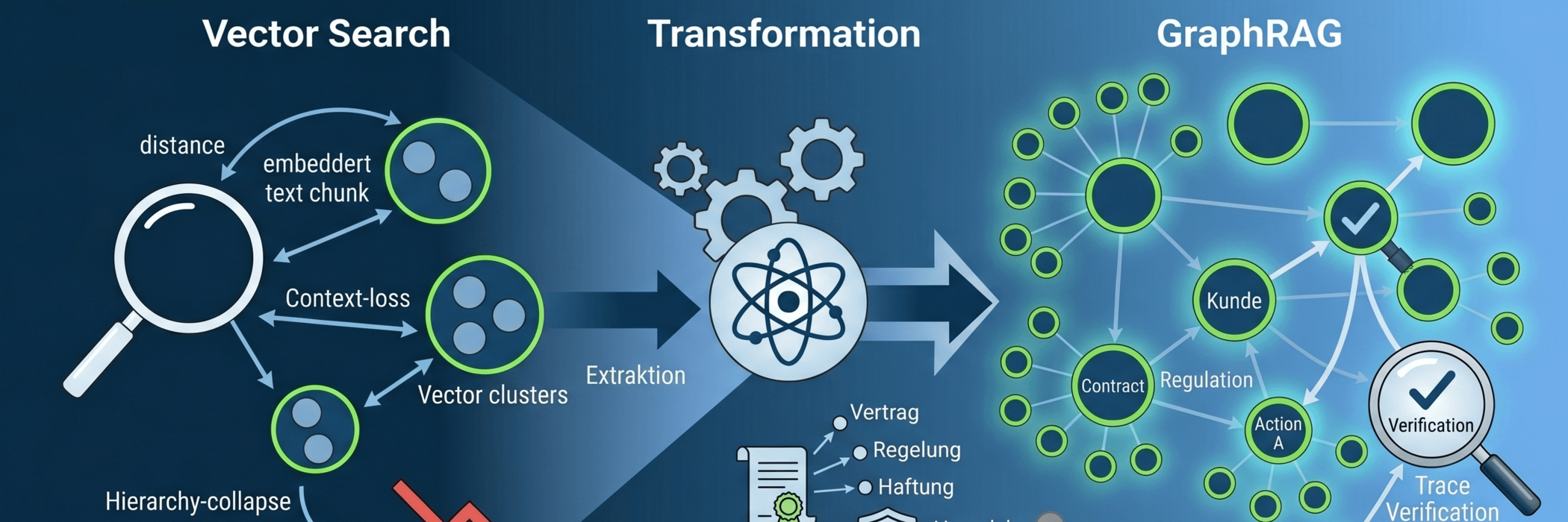 Ein Diagramm, das den Prozess der Vektor-Suche, Transformation und GraphRAG-Erstellung zeigt.