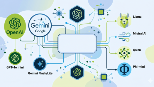 Verschiedene KI-Modelle und ihre Verbindungen in einem Diagramm